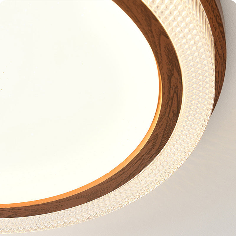 Traditional Vintage Acrylic Iron Textured Round LED Flush Mount Ceiling Light For Bedroom