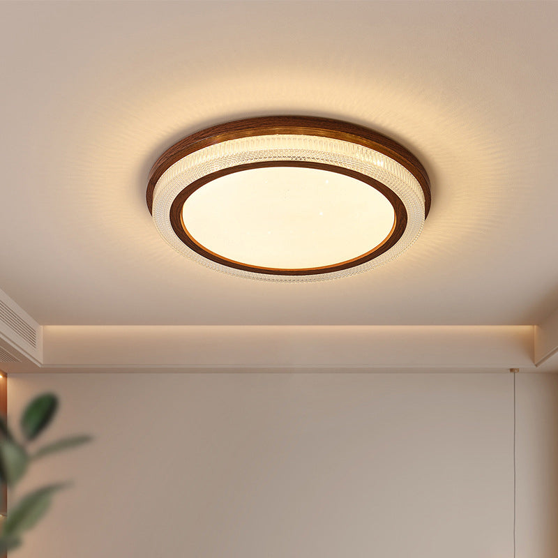 Traditional Vintage Acrylic Iron Textured Round LED Flush Mount Ceiling Light For Bedroom