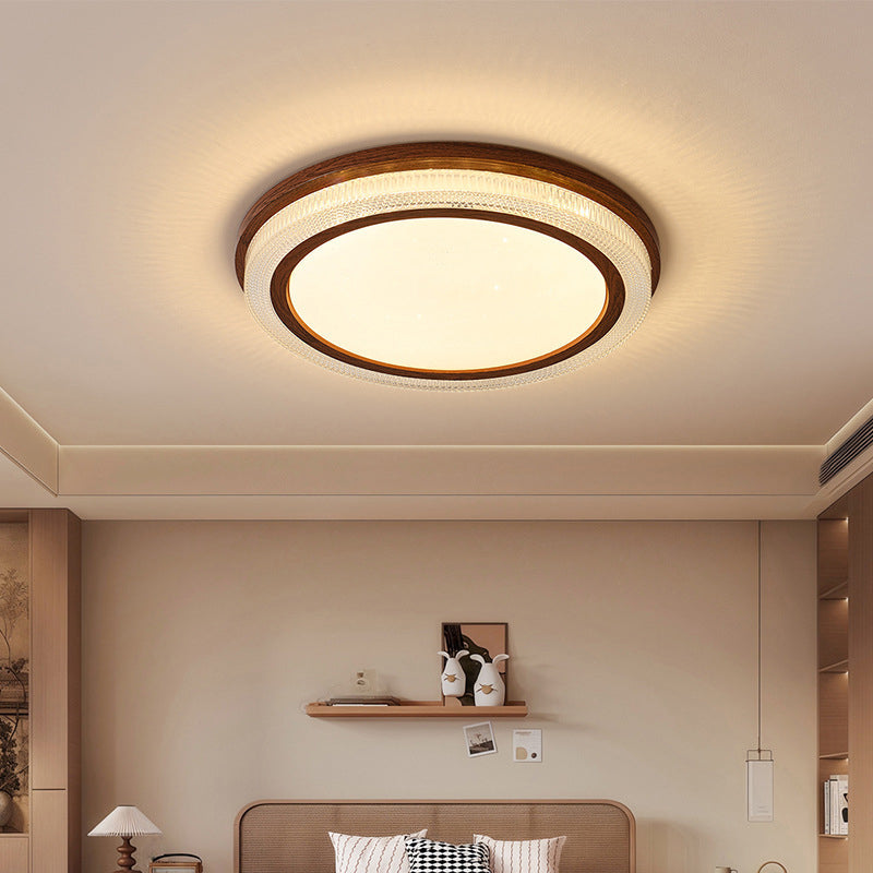Traditional Vintage Acrylic Iron Textured Round LED Flush Mount Ceiling Light For Bedroom