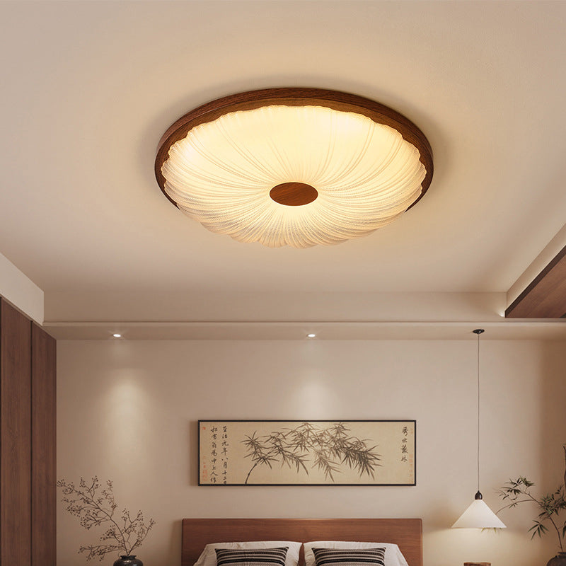 Traditional Vintage Acrylic Iron Textured Round LED Flush Mount Ceiling Light For Bedroom