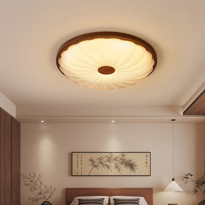 Traditional Vintage Acrylic Iron Textured Round LED Flush Mount Ceiling Light For Bedroom