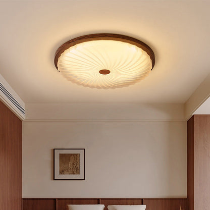 Traditional Vintage Acrylic Iron Textured Round LED Flush Mount Ceiling Light For Bedroom