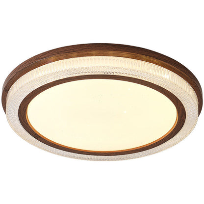 Traditional Vintage Acrylic Iron Textured Round LED Flush Mount Ceiling Light For Bedroom