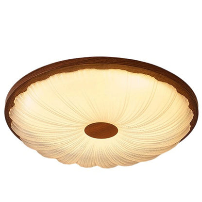 Traditional Vintage Acrylic Iron Textured Round LED Flush Mount Ceiling Light For Bedroom