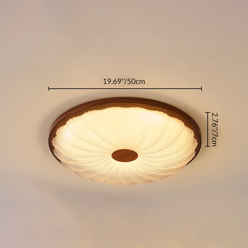 Traditional Vintage Acrylic Iron Textured Round LED Flush Mount Ceiling Light For Bedroom
