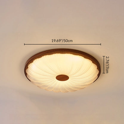 Traditional Vintage Acrylic Iron Textured Round LED Flush Mount Ceiling Light For Bedroom