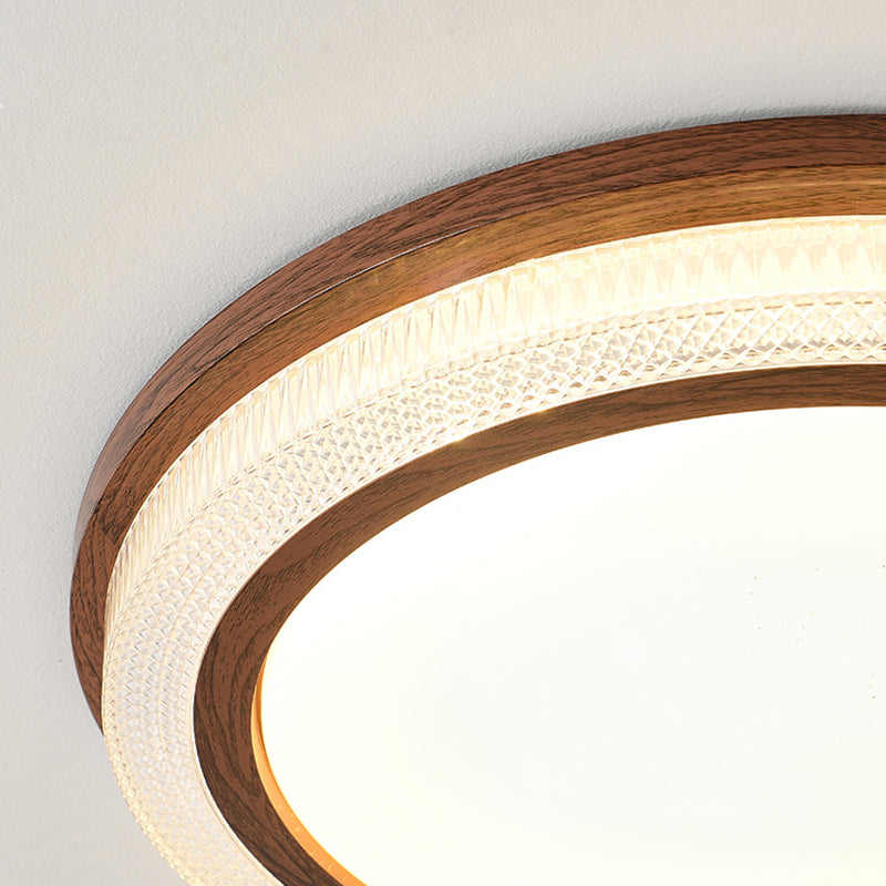 Traditional Vintage Acrylic Iron Textured Round LED Flush Mount Ceiling Light For Bedroom