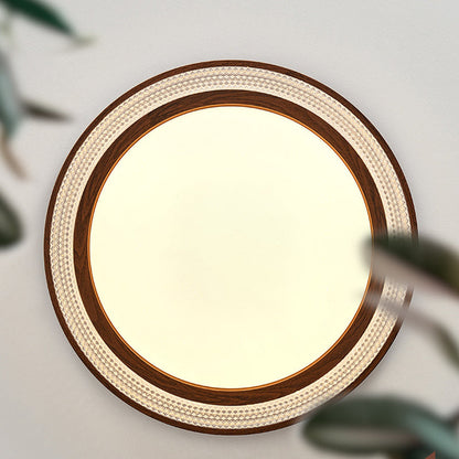 Traditional Vintage Acrylic Iron Textured Round LED Flush Mount Ceiling Light For Bedroom