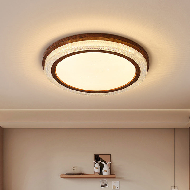 Traditional Vintage Acrylic Iron Textured Round LED Flush Mount Ceiling Light For Bedroom