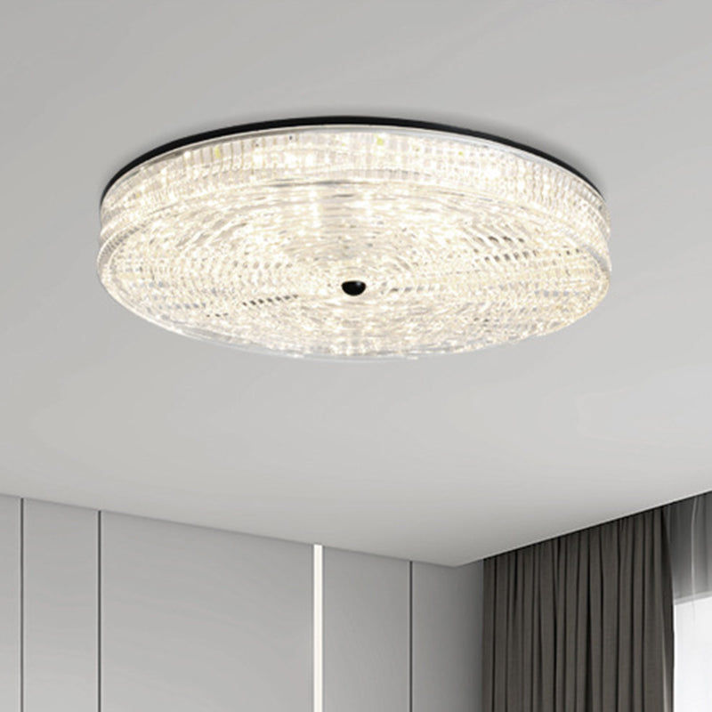 Modern Minimalist Glass Iron Round Cylinder LED Flush Mount Ceiling Light For Bedroom