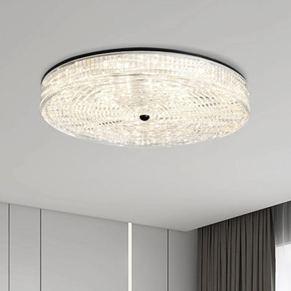 Modern Minimalist Glass Iron Round Cylinder LED Flush Mount Ceiling Light For Bedroom