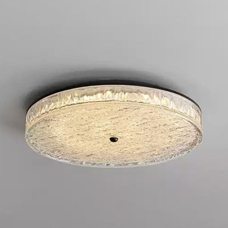 Modern Minimalist Glass Iron Round Cylinder LED Flush Mount Ceiling Light For Bedroom