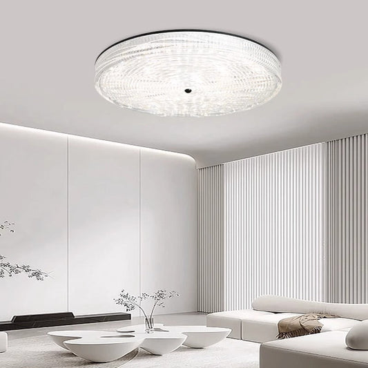 Modern Minimalist Glass Iron Round Cylinder LED Flush Mount Ceiling Light For Bedroom