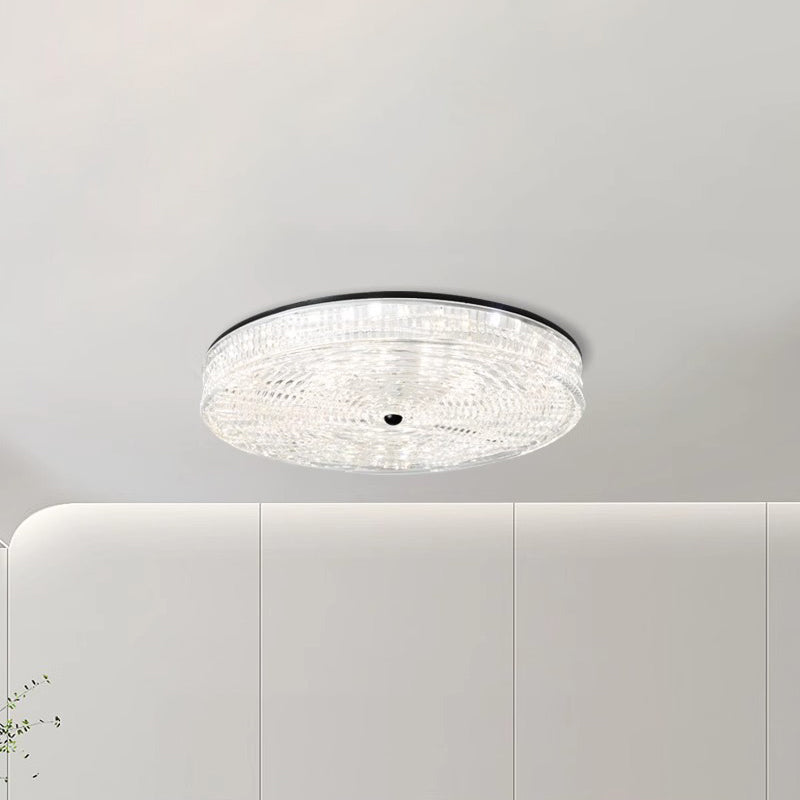Modern Minimalist Glass Iron Round Cylinder LED Flush Mount Ceiling Light For Bedroom