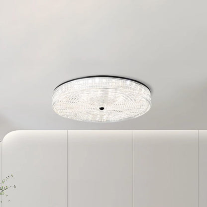 Modern Minimalist Glass Iron Round Cylinder LED Flush Mount Ceiling Light For Bedroom