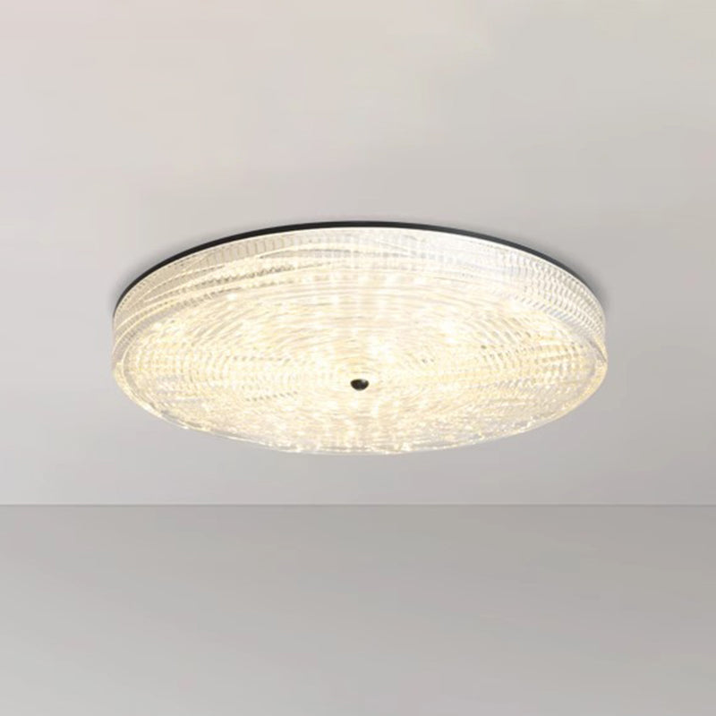 Modern Minimalist Glass Iron Round Cylinder LED Flush Mount Ceiling Light For Bedroom