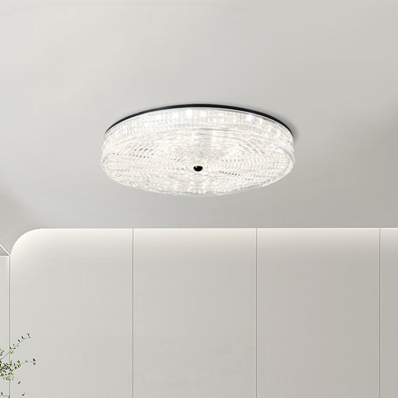 Modern Minimalist Glass Iron Round Cylinder LED Flush Mount Ceiling Light For Bedroom