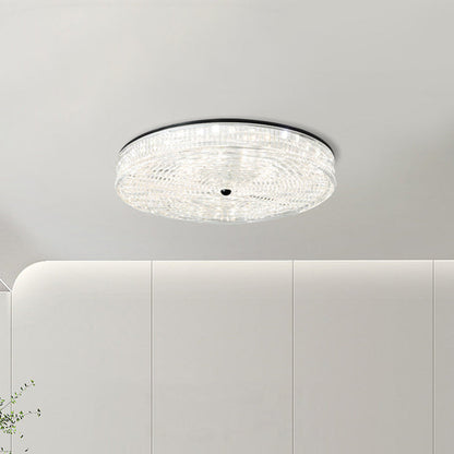 Modern Minimalist Glass Iron Round Cylinder LED Flush Mount Ceiling Light For Bedroom