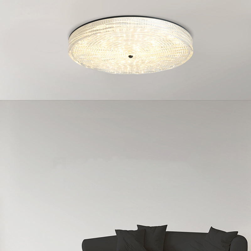 Modern Minimalist Glass Iron Round Cylinder LED Flush Mount Ceiling Light For Bedroom