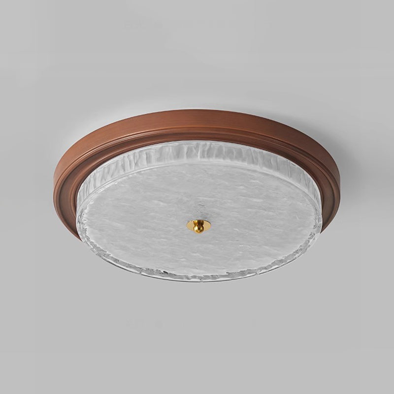 Traditional Vintage Glass Iron Ripple Round LED Flush Mount Ceiling Light For Bedroom