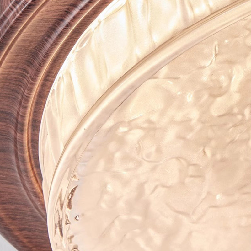 Traditional Vintage Glass Iron Ripple Round LED Flush Mount Ceiling Light For Bedroom