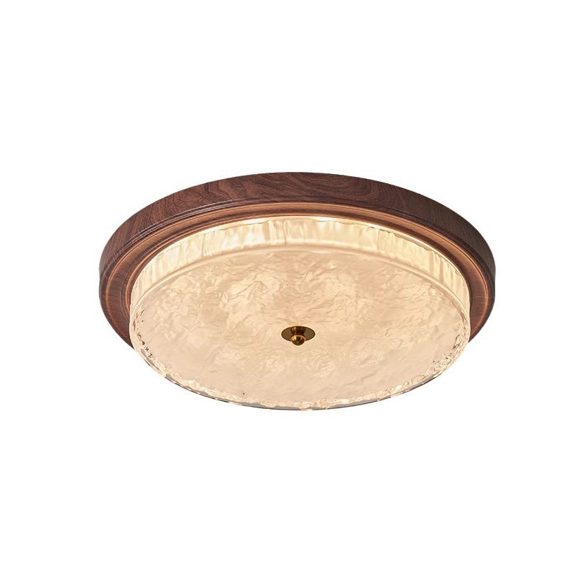 Traditional Vintage Glass Iron Ripple Round LED Flush Mount Ceiling Light For Bedroom