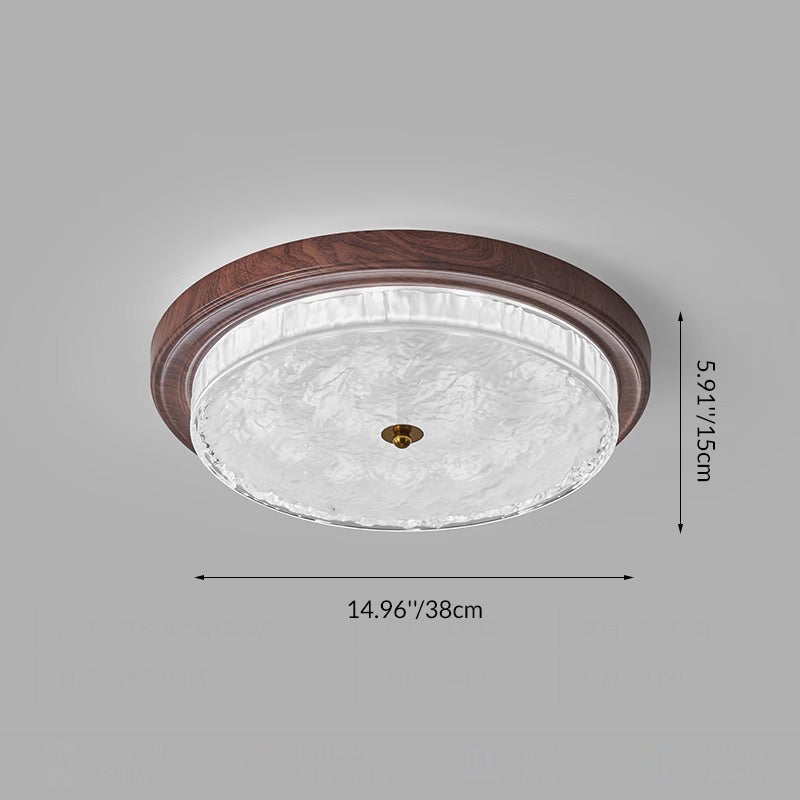 Traditional Vintage Glass Iron Ripple Round LED Flush Mount Ceiling Light For Bedroom