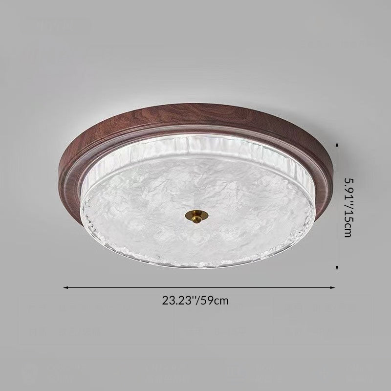 Traditional Vintage Glass Iron Ripple Round LED Flush Mount Ceiling Light For Bedroom
