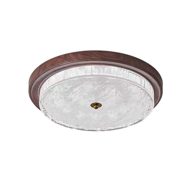 Traditional Vintage Glass Iron Ripple Round LED Flush Mount Ceiling Light For Bedroom