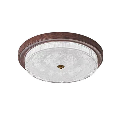 Traditional Vintage Glass Iron Ripple Round LED Flush Mount Ceiling Light For Bedroom