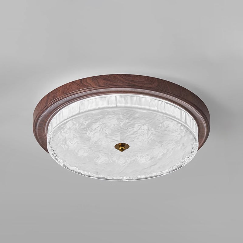 Traditional Vintage Glass Iron Ripple Round LED Flush Mount Ceiling Light For Bedroom