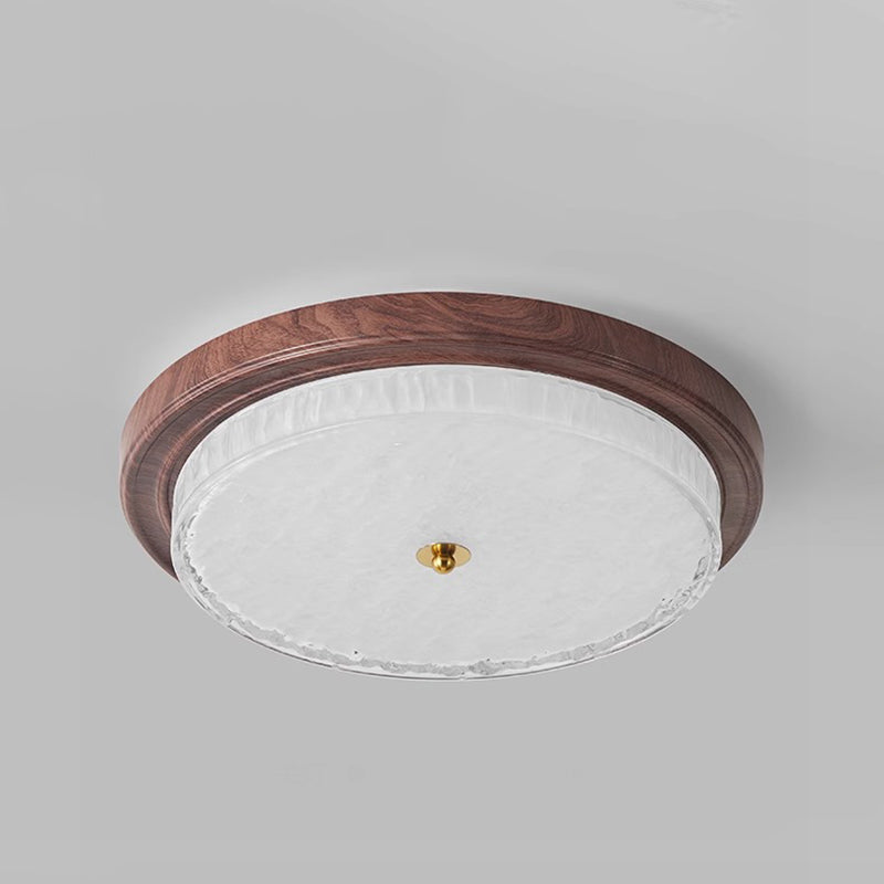 Traditional Vintage Glass Iron Ripple Round LED Flush Mount Ceiling Light For Bedroom