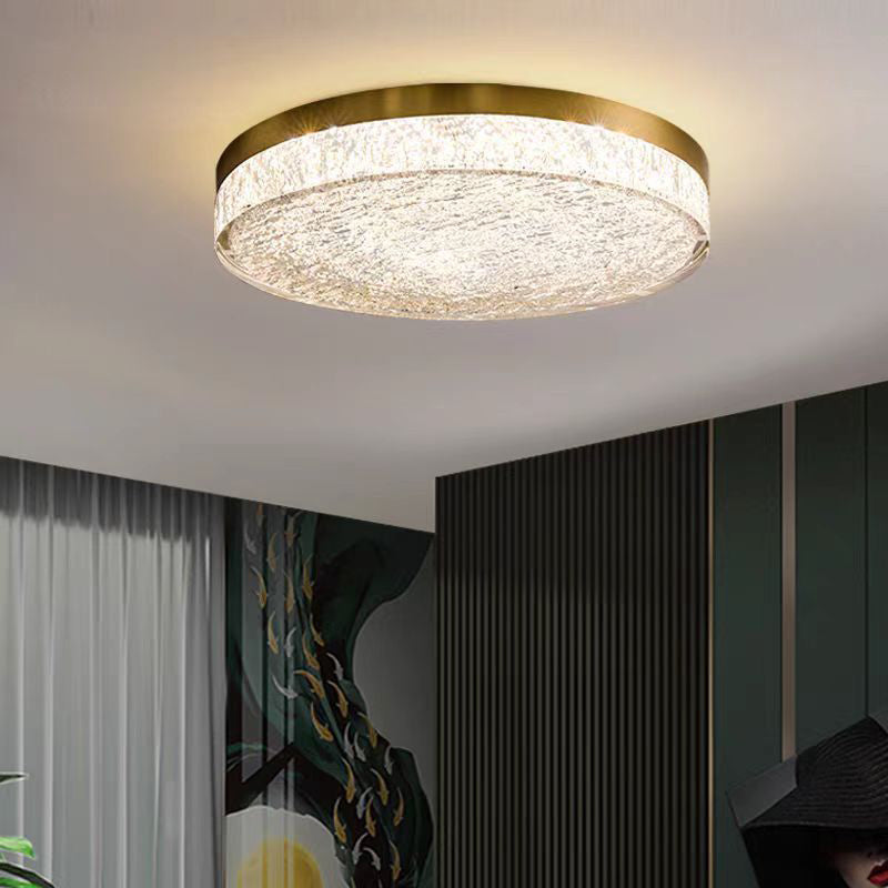 Modern Luxury Copper Resin Round Cylinder LED Flush Mount Ceiling Light For Bedroom