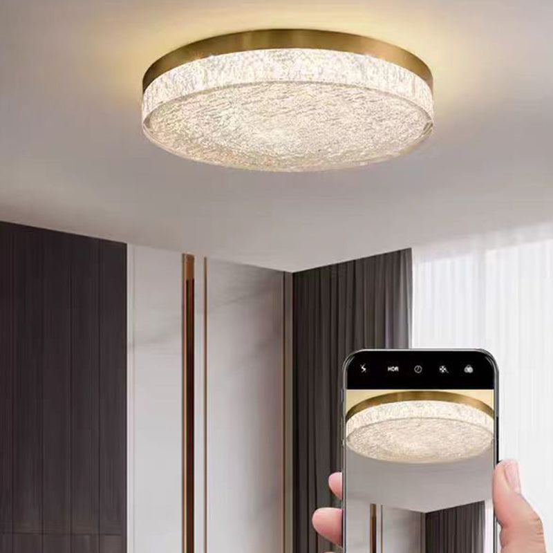 Modern Luxury Copper Resin Round Cylinder LED Flush Mount Ceiling Light For Bedroom