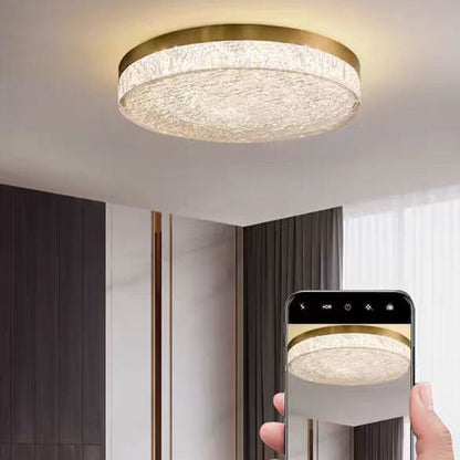 Modern Luxury Copper Resin Round Cylinder LED Flush Mount Ceiling Light For Bedroom
