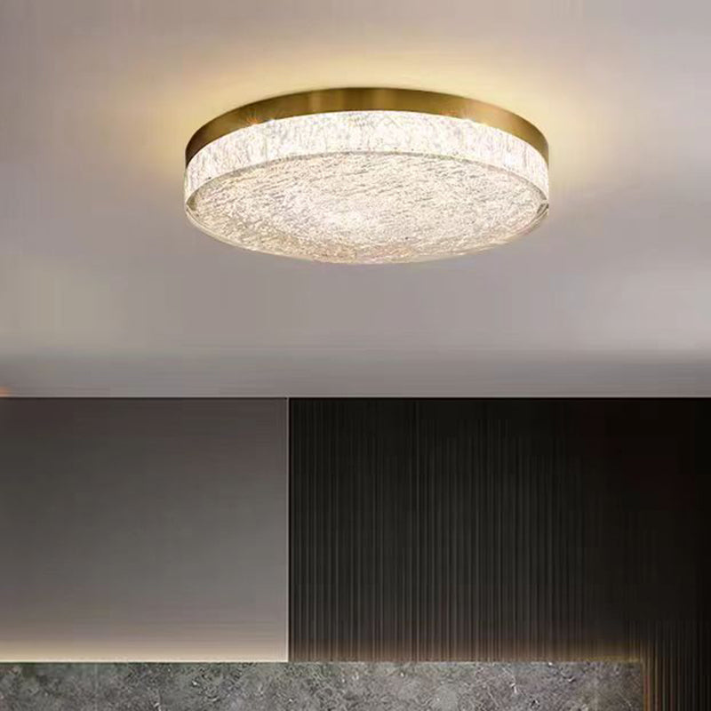 Modern Luxury Copper Resin Round Cylinder LED Flush Mount Ceiling Light For Bedroom