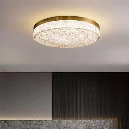 Modern Luxury Copper Resin Round Cylinder LED Flush Mount Ceiling Light For Bedroom
