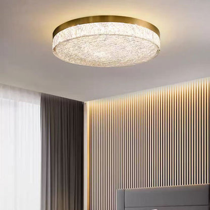 Modern Luxury Copper Resin Round Cylinder LED Flush Mount Ceiling Light For Bedroom