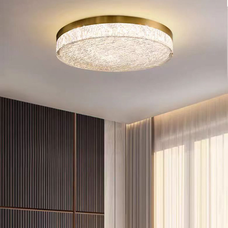 Modern Luxury Copper Resin Round Cylinder LED Flush Mount Ceiling Light For Bedroom
