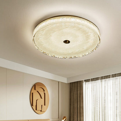 Contemporary Scandinavian Copper Stainless Steel Crystal Sand Round Cylinder LED Flush Mount Ceiling Light For Bedroom