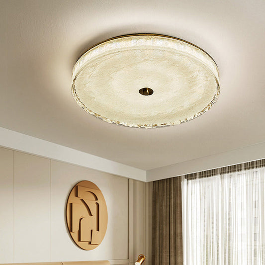 Contemporary Scandinavian Copper Stainless Steel Crystal Sand Round Cylinder LED Flush Mount Ceiling Light For Bedroom