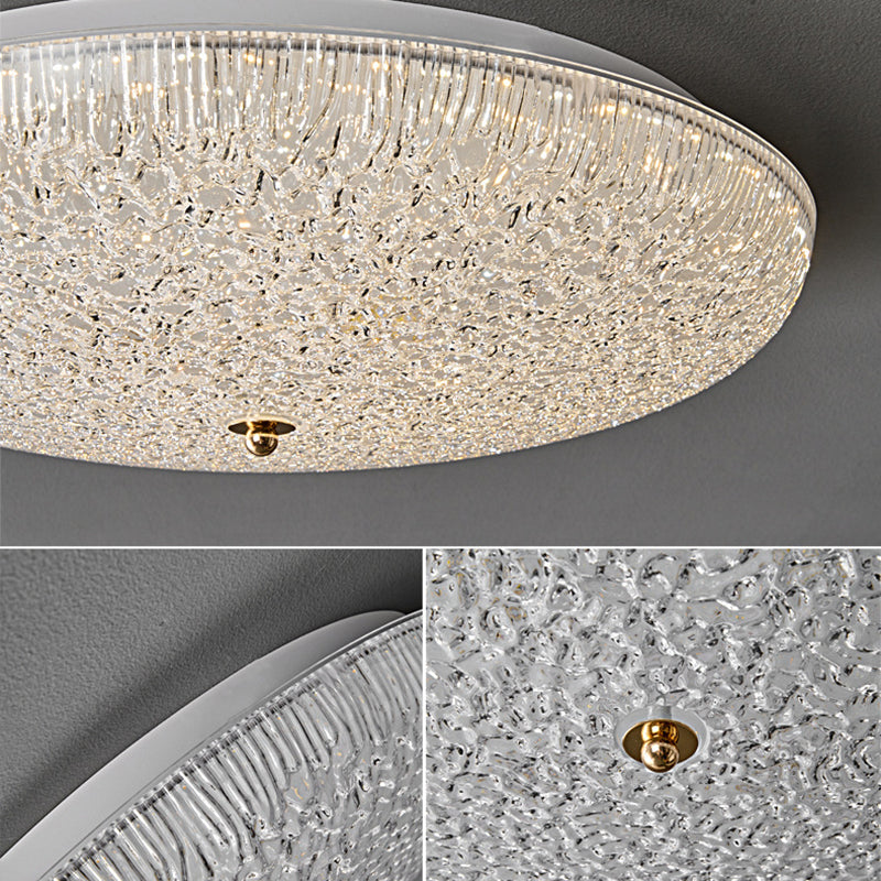 Contemporary Scandinavian Metal Acrylic Crystal Sand Semicircle LED Flush Mount Ceiling Light For Bedroom