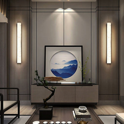 Traditional Vintage Brass Alabaster Rectangular LED Wall Sconce Lamp For Living Room