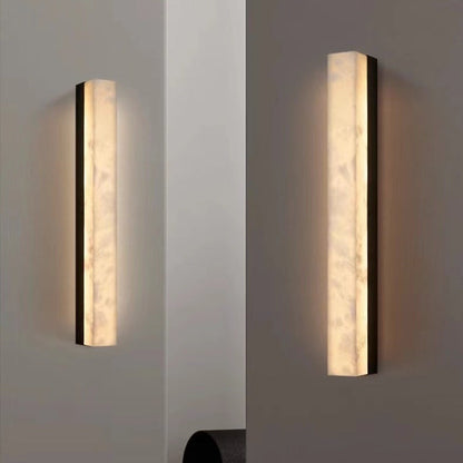 Traditional Vintage Brass Alabaster Rectangular LED Wall Sconce Lamp For Living Room