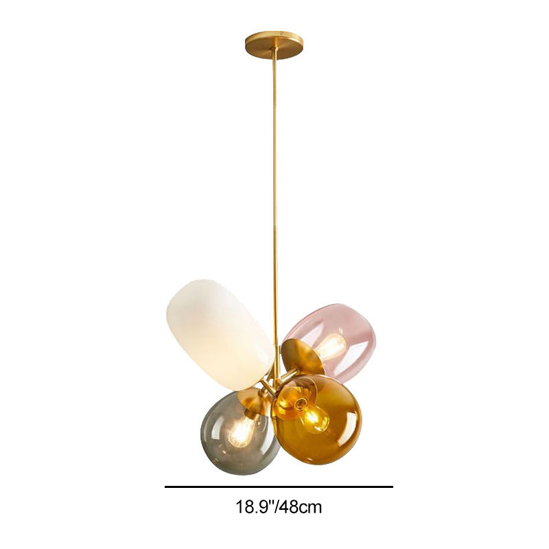 Contemporary Creative Brass Iron Glass Cylinder Globe 4-Light Chandelier For Dining Room