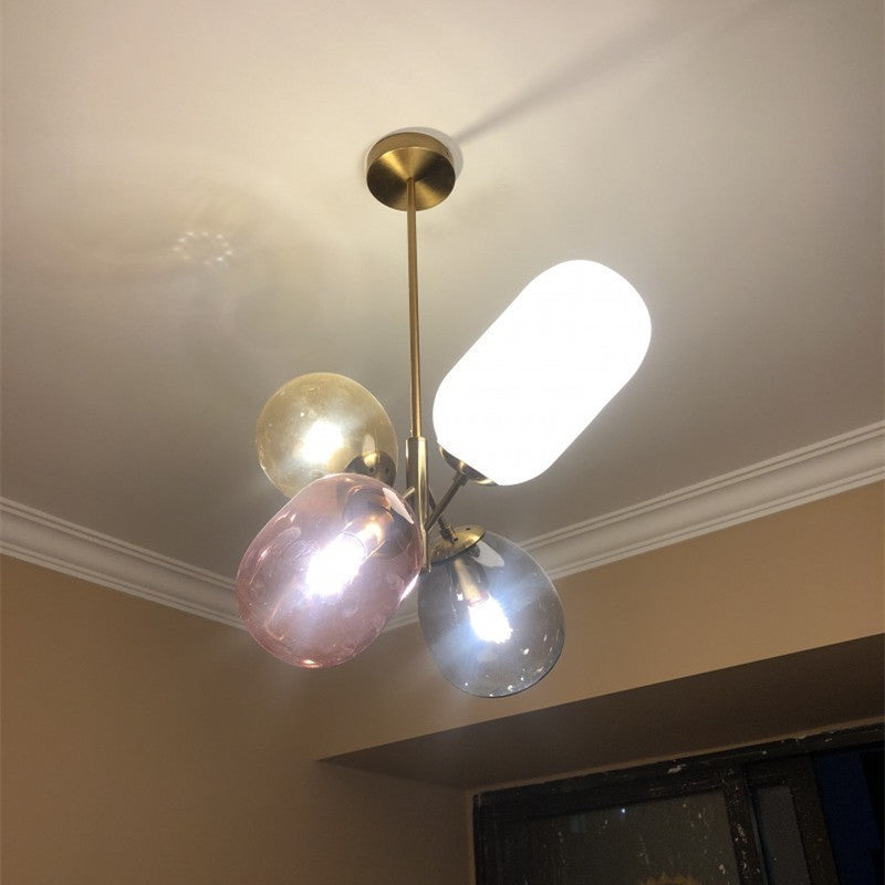 Contemporary Creative Brass Iron Glass Cylinder Globe 4-Light Chandelier For Dining Room