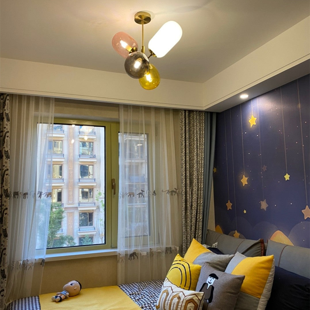 Contemporary Creative Brass Iron Glass Cylinder Globe 4-Light Chandelier For Dining Room