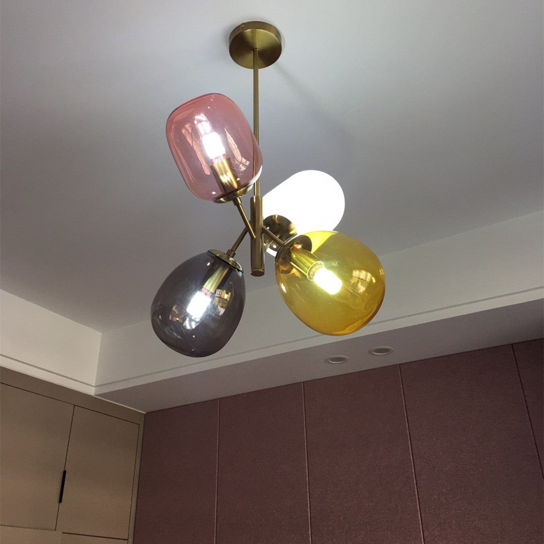 Contemporary Creative Brass Iron Glass Cylinder Globe 4-Light Chandelier For Dining Room