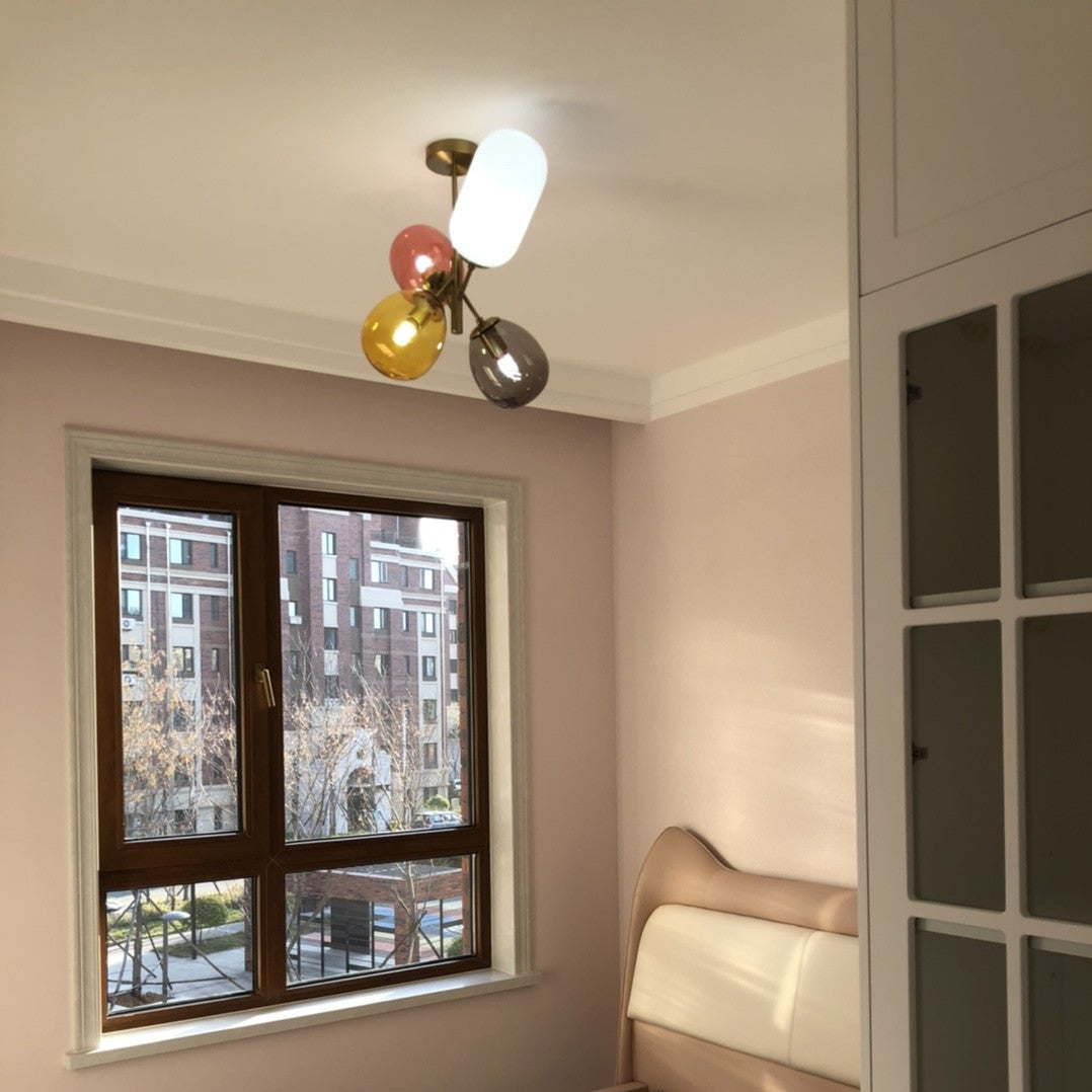 Contemporary Creative Brass Iron Glass Cylinder Globe 4-Light Chandelier For Dining Room
