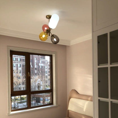 Contemporary Creative Brass Iron Glass Cylinder Globe 4-Light Chandelier For Dining Room